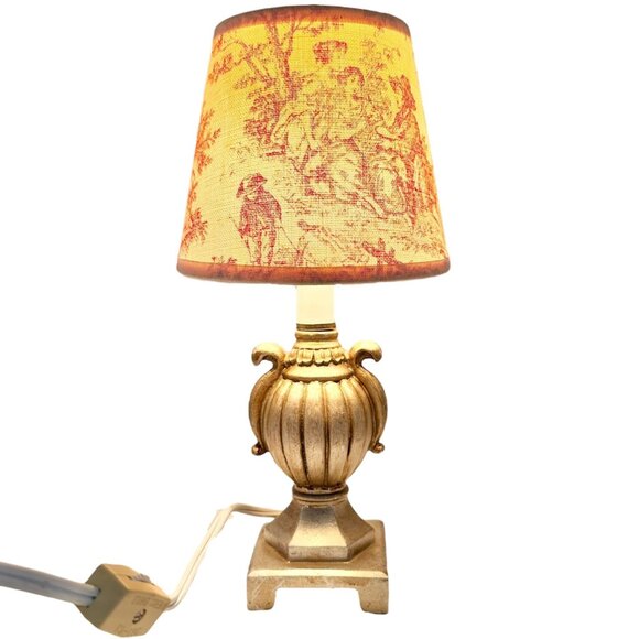 Vintage Gold Table Lamp Decorative Toile Shade Ornate Design 11 in Tall Lighting - Picture 1 of 11